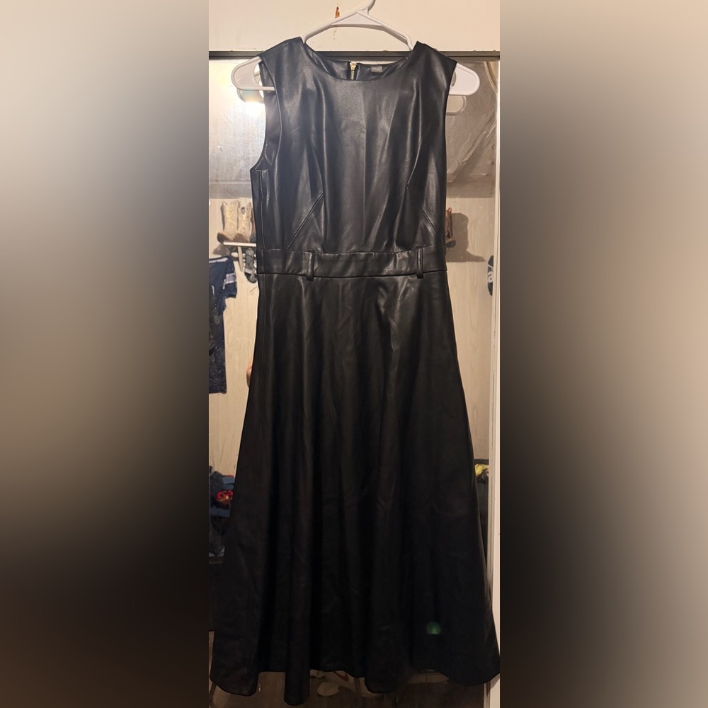 Calvin Klein Black Sleeveless Faux-Leather Midi Dress